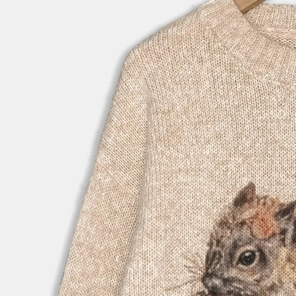 Fall Squirrel Graphic Sweater Cozy Crewneck Autumn Thanksgiving Pullover - Picture 6 of 13